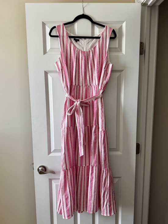 Talbots Dresses & Skirts - Talbots Cotton Pink Red & White Striped Sleeveless Maxi Dress with Waist Tie 12